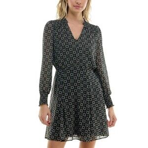 BCX Juniors Printed Smocked-Shoulder Mini Dress, Black Combo, Size XXL